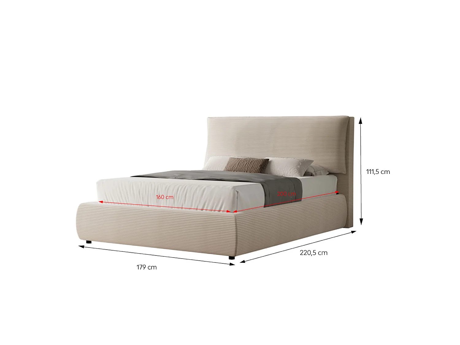 Lit avec coffre de rangement 160x200cm en velours côtelé beige FRESNO