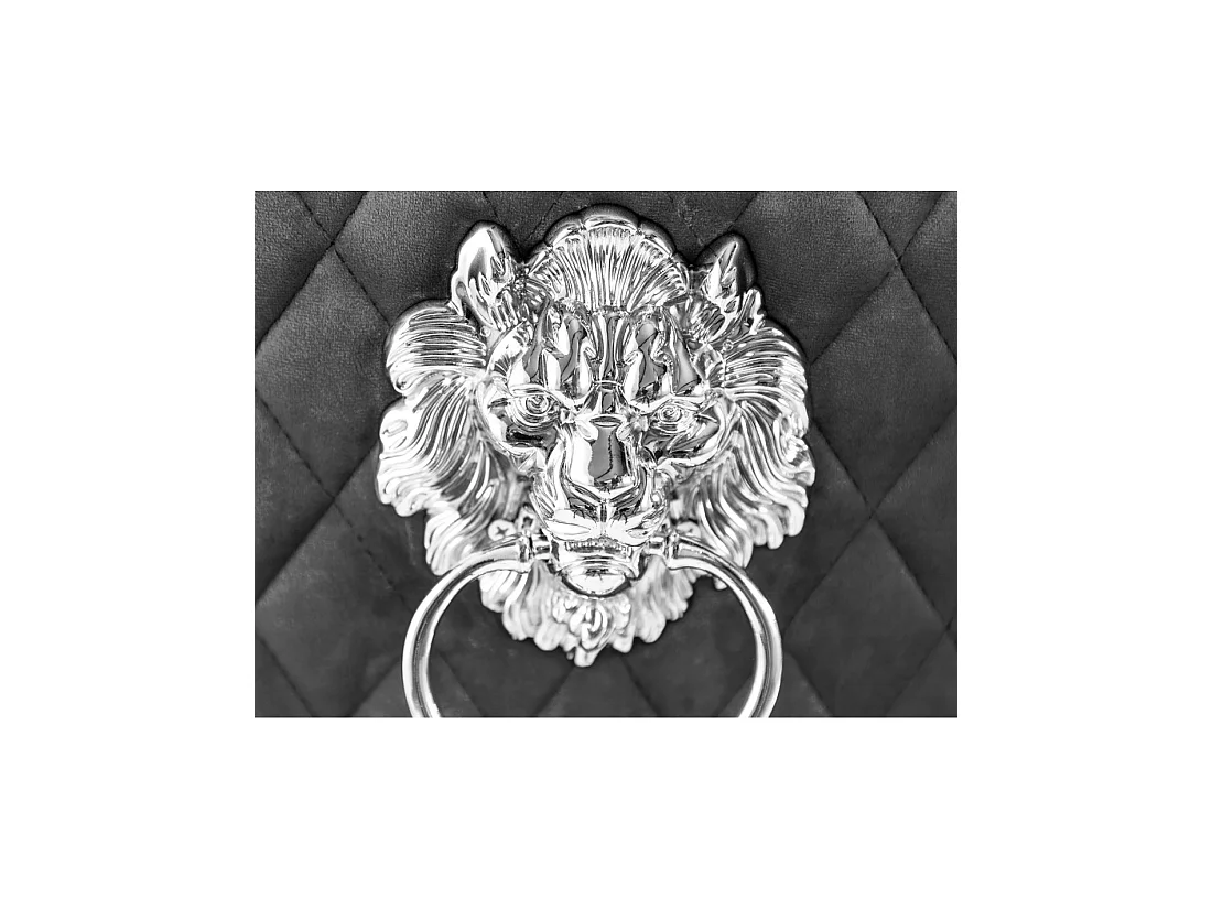 Lot de 2 chaises Chesterfield REGINA grises en velours matelassé – Tête de lion argentée, clous décoratifs et pieds en acier