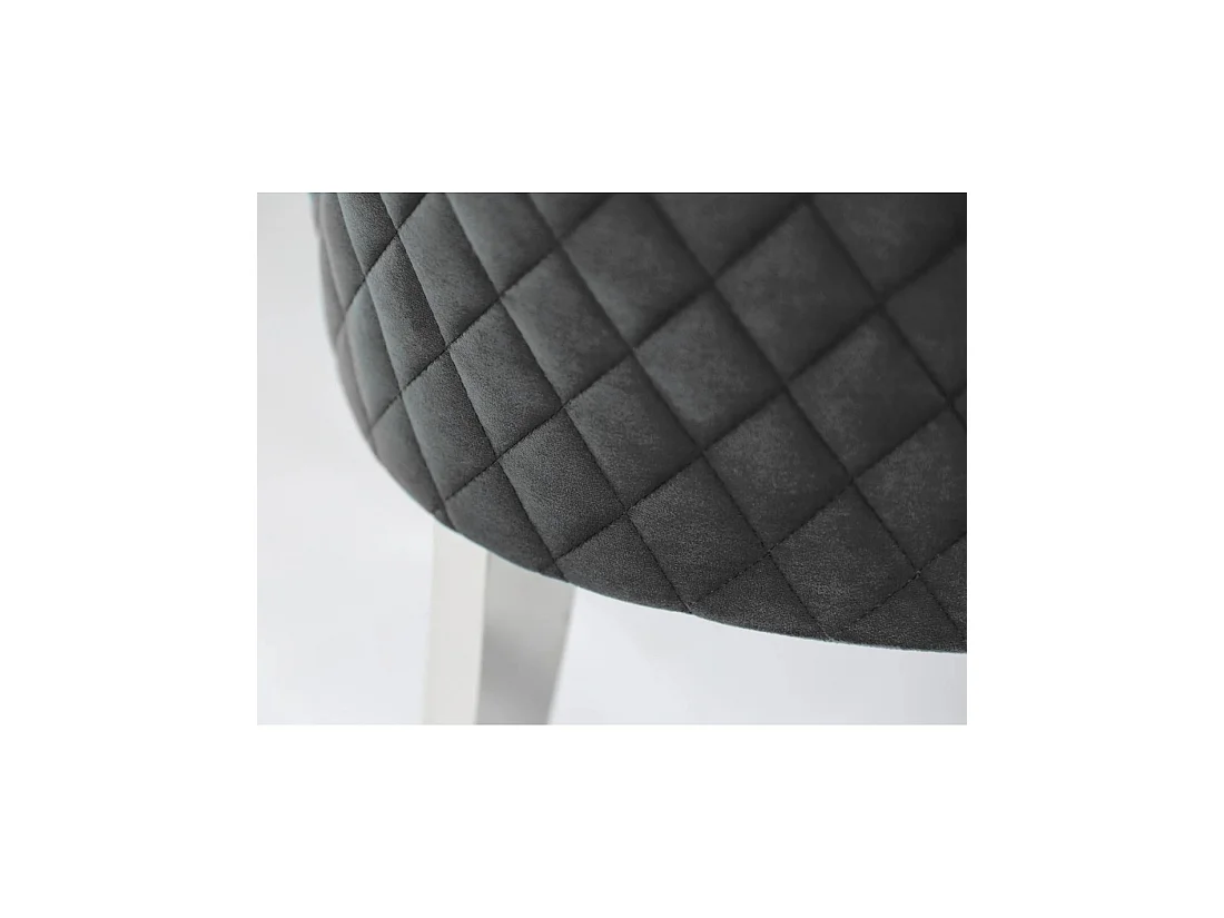 Lot de 2 chaises Chesterfield REGINA grises en velours matelassé – Tête de lion argentée, clous décoratifs et pieds en acier