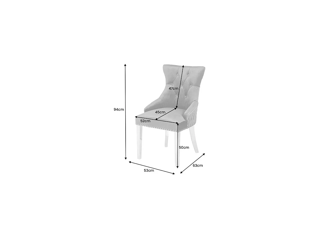 Lot de 2 chaises Chesterfield REGINA bleu nuit en velours matelassé – Dos losanges, tête de lion argentée et pieds acier