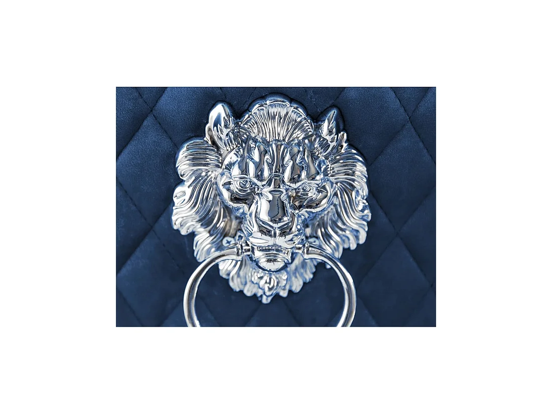 Lot de 2 chaises Chesterfield REGINA bleu nuit en velours matelassé – Dos losanges, tête de lion argentée et pieds acier