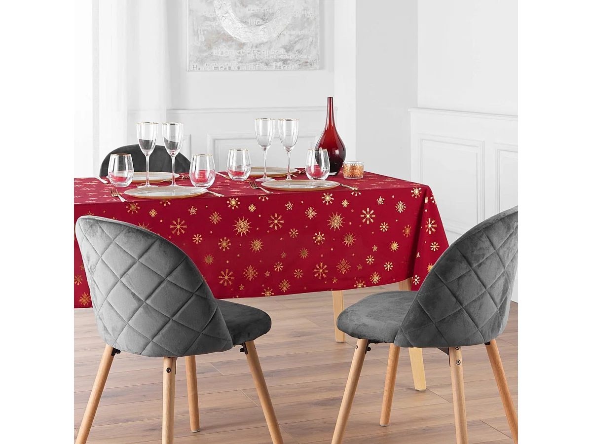 Nappe Imprimé Métallisé "Constellation" 150x240cm Rouge & Or