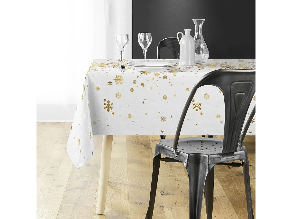 Nappe Imprimé Métallisé "Constellation" 150x240cm Blanc & Or