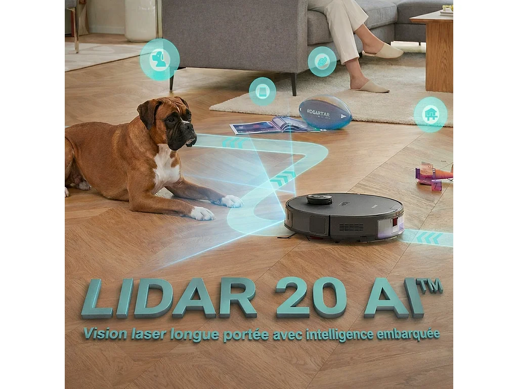 Robot aspirateur laveur LIDAR connecté avec base de vidage EZIclean® AirFlow ULTRA