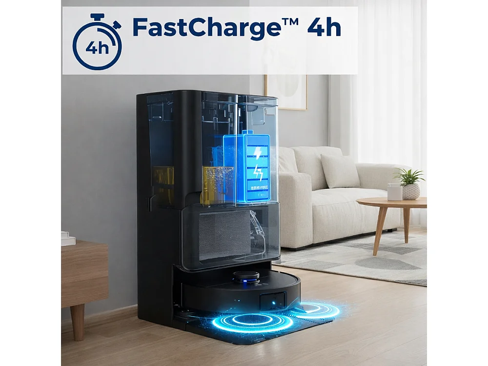 Robot aspirateur laveur LIDAR IA connecté avec base de vidage EZIclean® PureFlow ULTRA