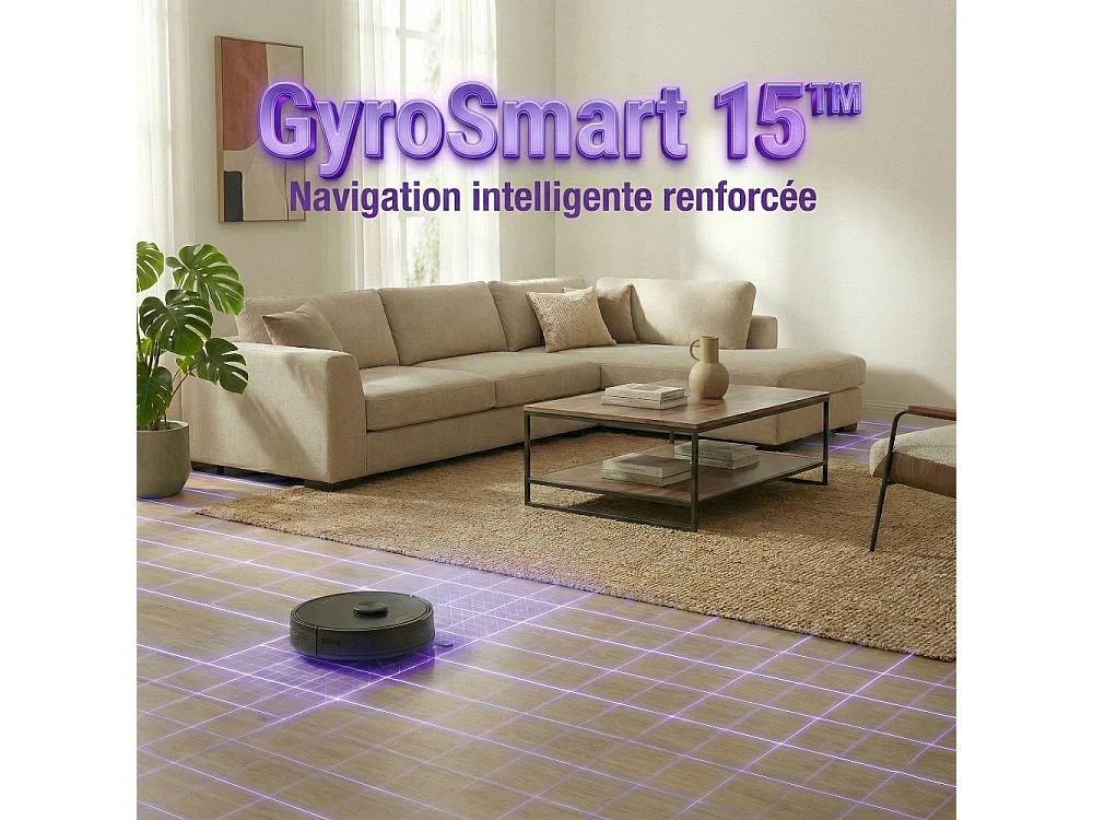 Robot aspirateur laveur GYROSMART connecté avec base de vidage EZIclean® CyberFlow X