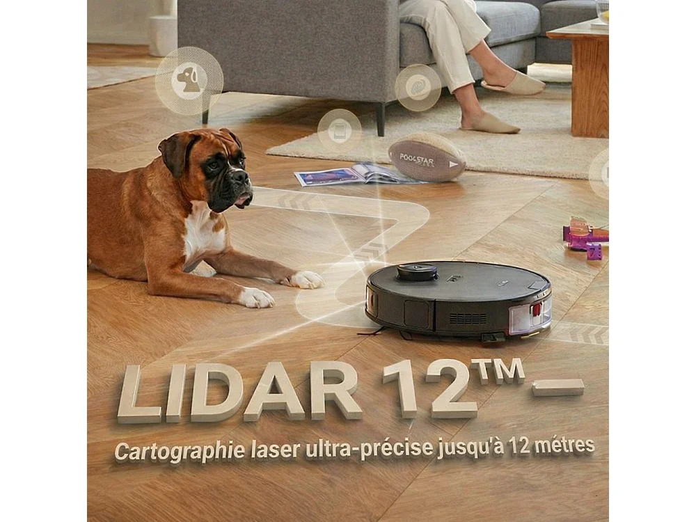 Robot aspirateur laveur LIDAR connecté avec base de vidage EZIclean® AirFlow MAX