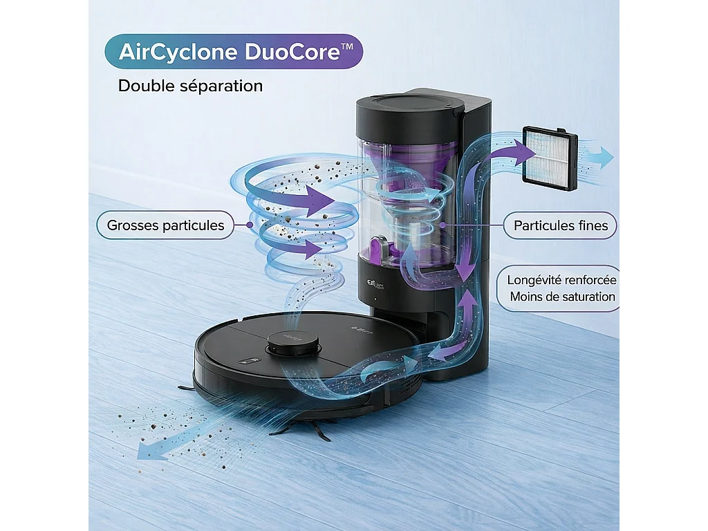 Robot aspirateur laveur LIDAR connecté avec base de vidage EZIclean® AirFlow X
