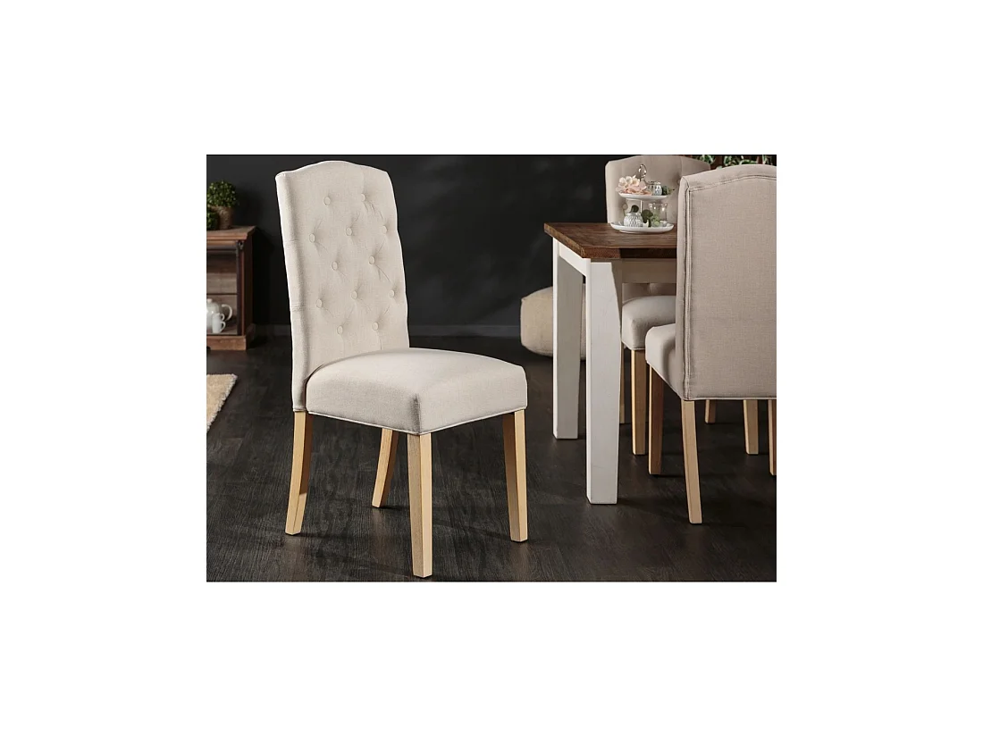 Lot de 2 Stühle REGINA beige gepolstert – Hohe Chesterfield-Rückenlehne und Massivholzbeine
