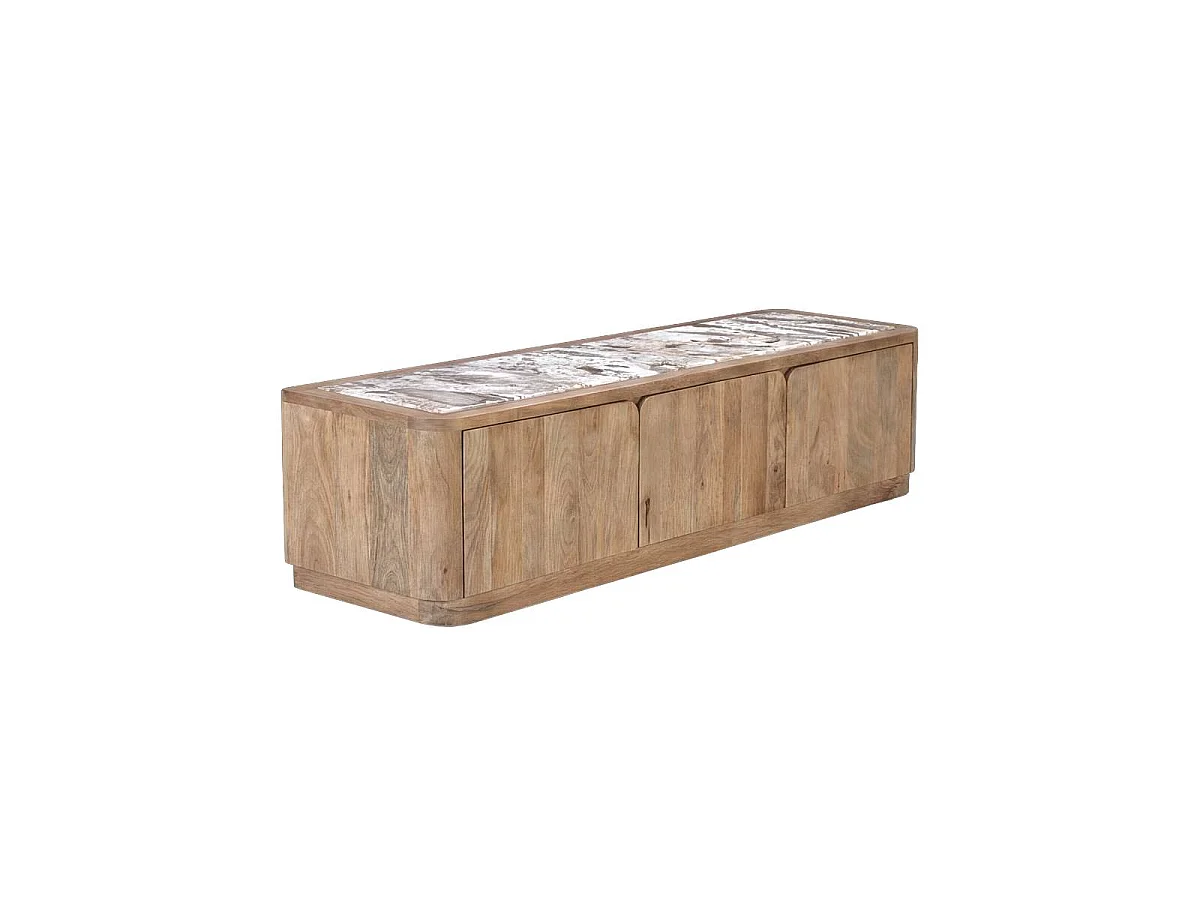 Meuble TV en bois de manguier et en marbre Luméya
