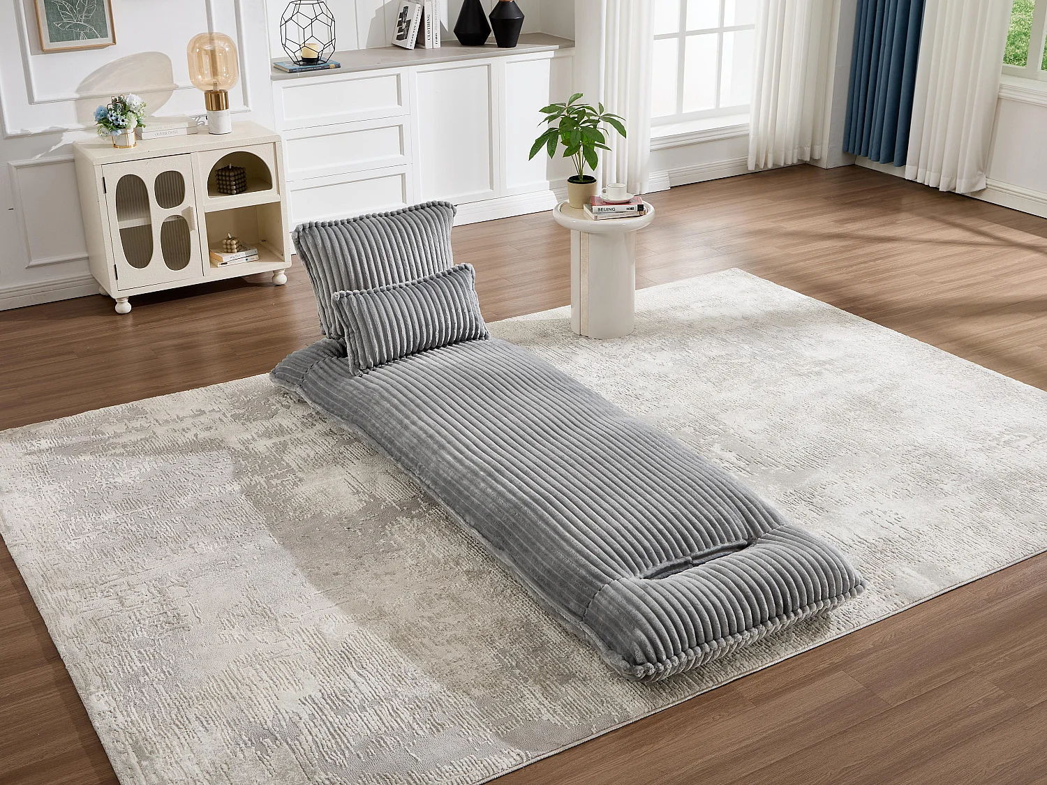Fauteuil Convertible & Chauffeuse en Velours Côtelé pour Salon, Studio et Chambre - Lit Pliable 227 cm