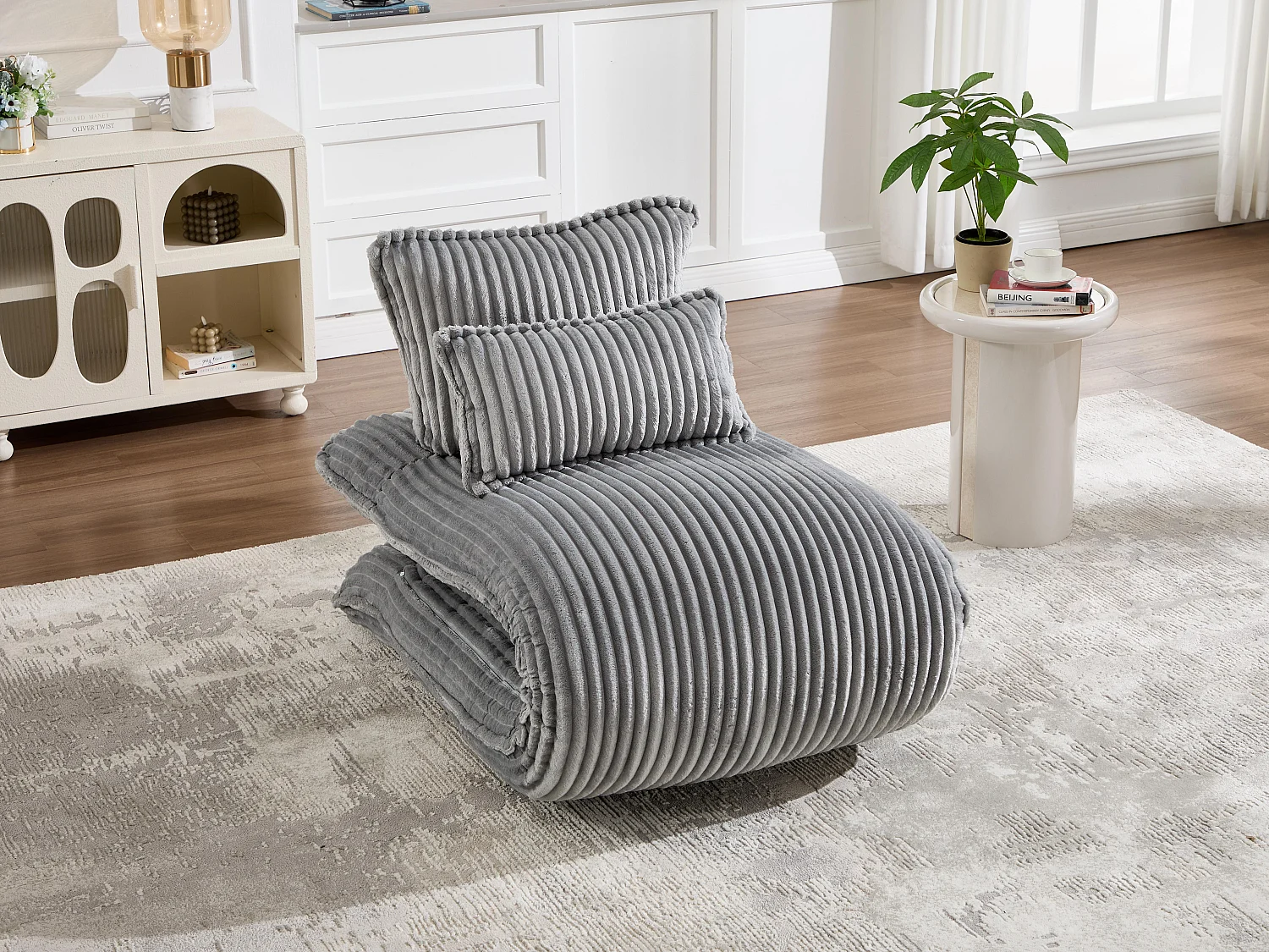 Fauteuil Convertible & Chauffeuse en Velours Côtelé pour Salon, Studio et Chambre - Lit Pliable 227 cm