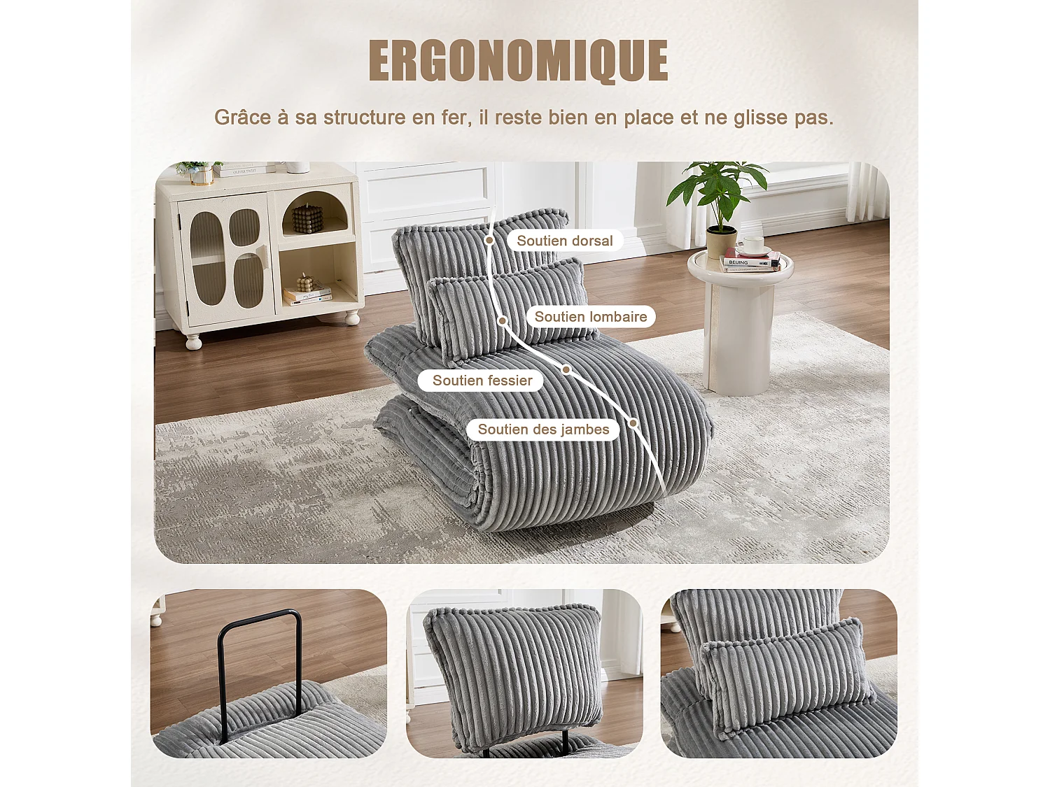 Fauteuil Convertible & Chauffeuse en Velours Côtelé pour Salon, Studio et Chambre - Lit Pliable 227 cm