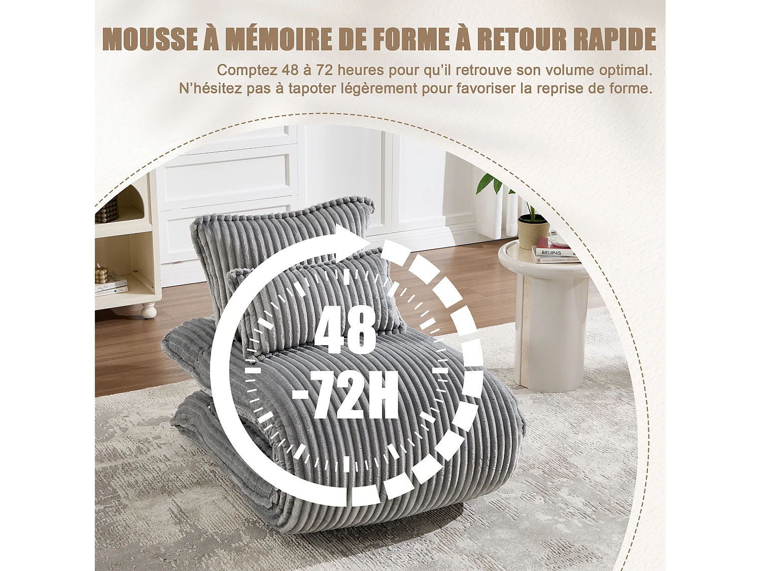 Fauteuil Convertible & Chauffeuse en Velours Côtelé pour Salon, Studio et Chambre - Lit Pliable 227 cm