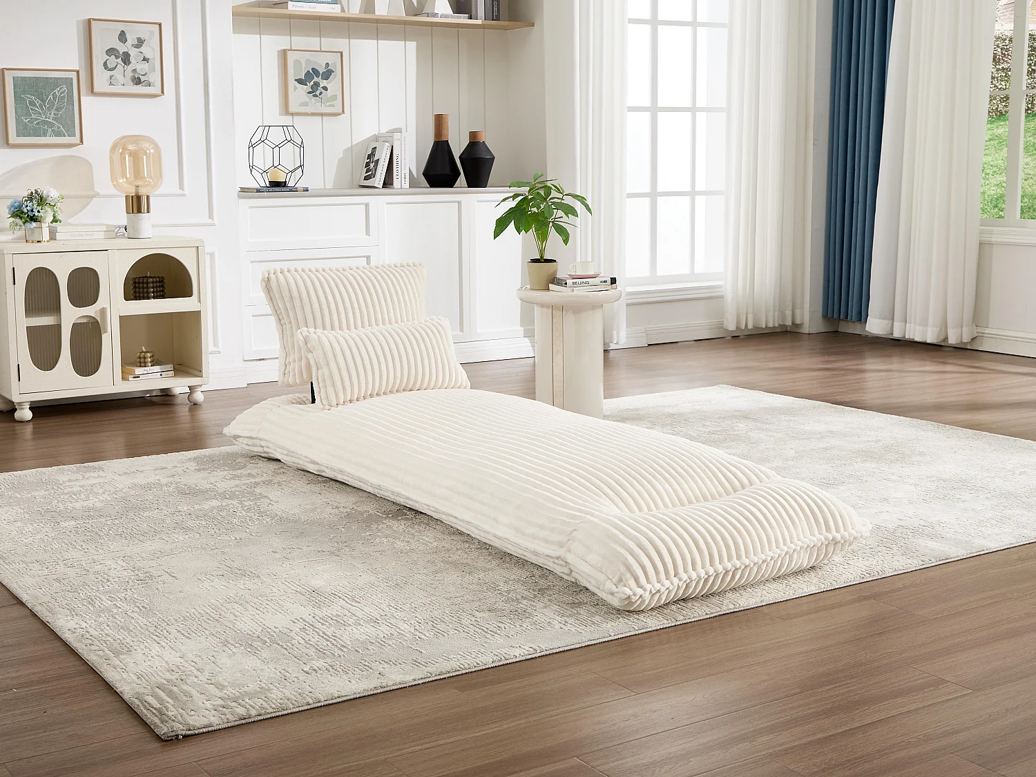 Fauteuil Convertible & Chauffeuse en Velours Côtelé pour Salon, Studio et Chambre - Lit Pliable 227 cm