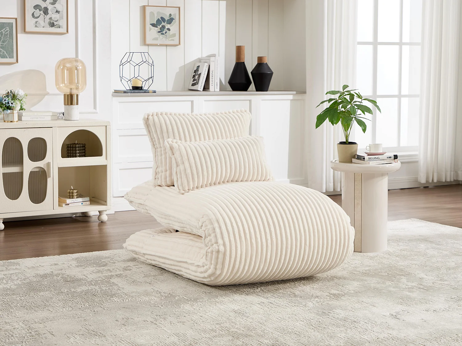 Fauteuil Convertible & Chauffeuse en Velours Côtelé pour Salon, Studio et Chambre - Lit Pliable 227 cm