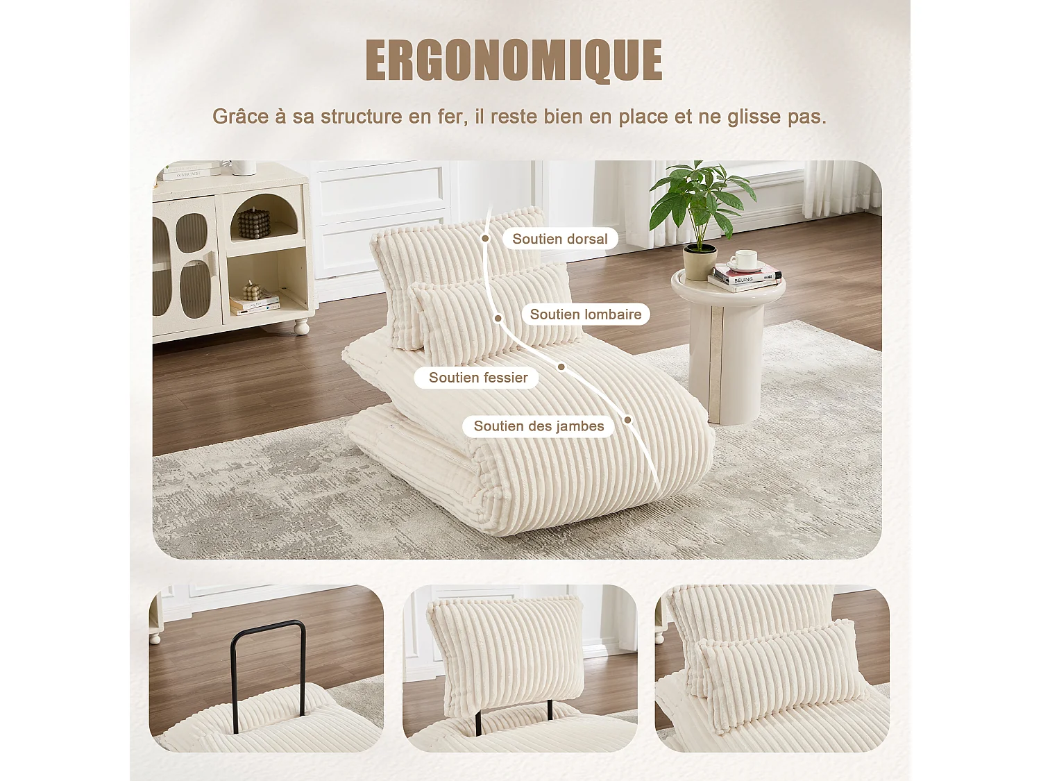 Fauteuil Convertible & Chauffeuse en Velours Côtelé pour Salon, Studio et Chambre - Lit Pliable 227 cm