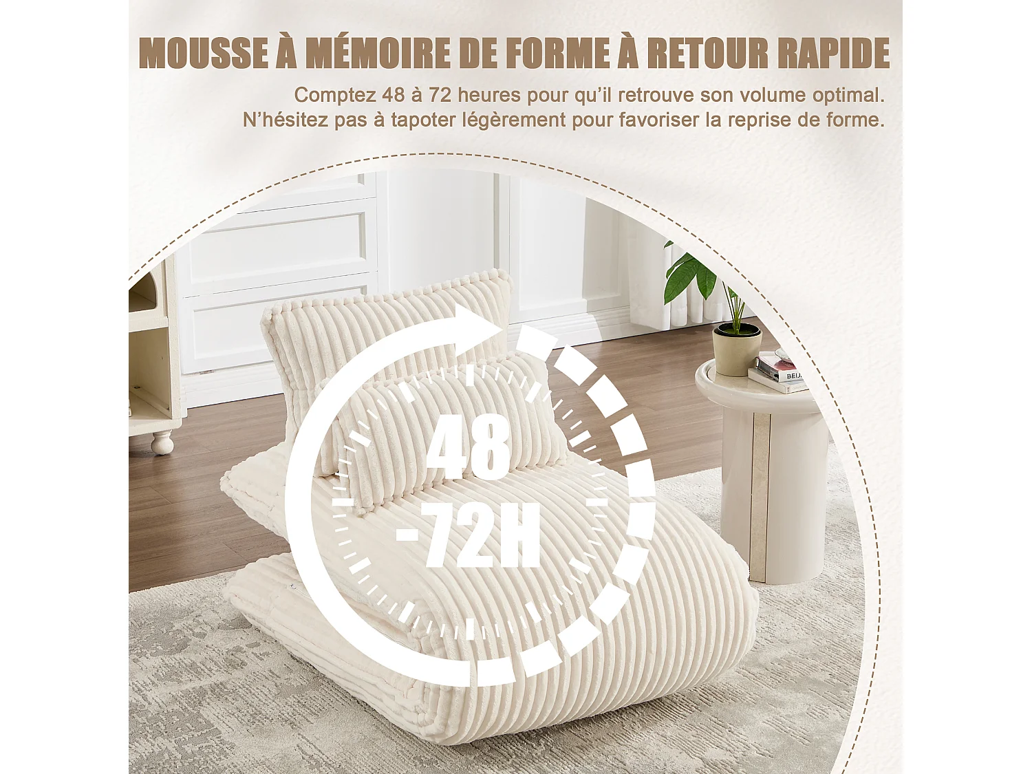 Fauteuil Convertible & Chauffeuse en Velours Côtelé pour Salon, Studio et Chambre - Lit Pliable 227 cm