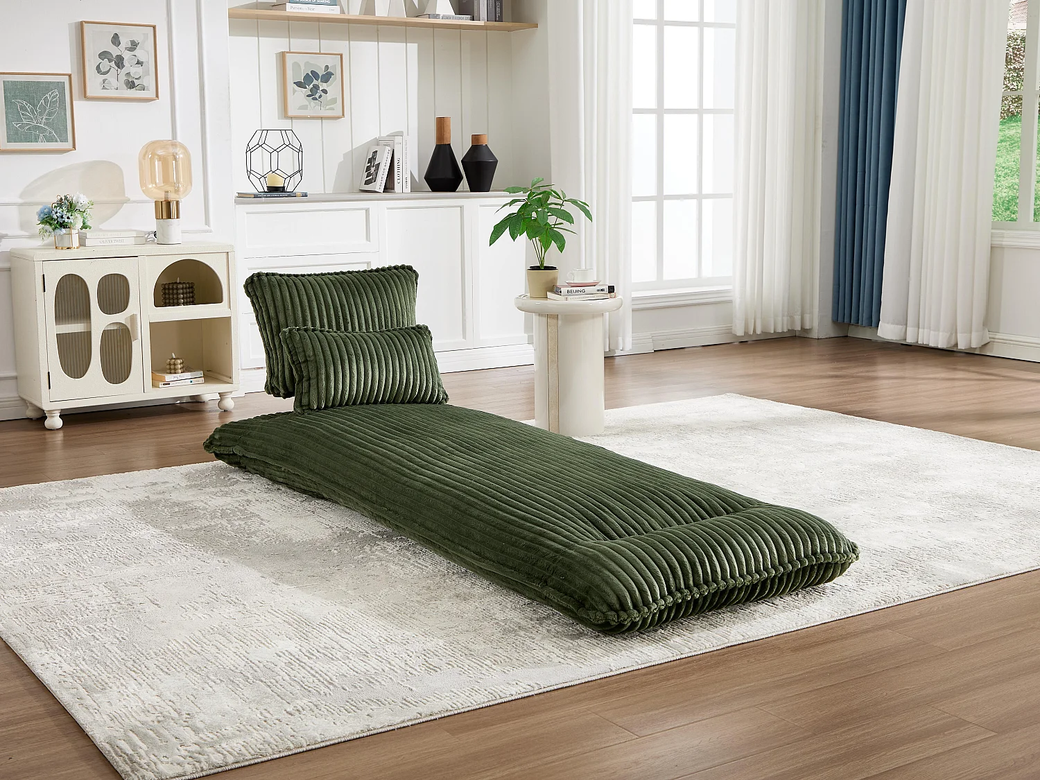 Fauteuil Convertible & Chauffeuse en Velours Côtelé pour Salon, Studio et Chambre - Lit Pliable 227 cm