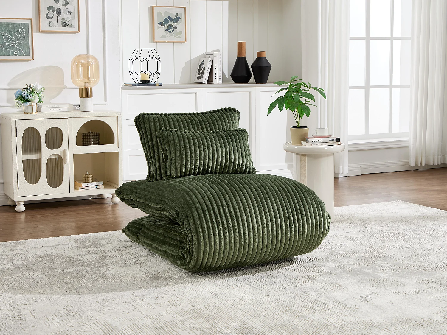 Fauteuil Convertible & Chauffeuse en Velours Côtelé pour Salon, Studio et Chambre - Lit Pliable 227 cm