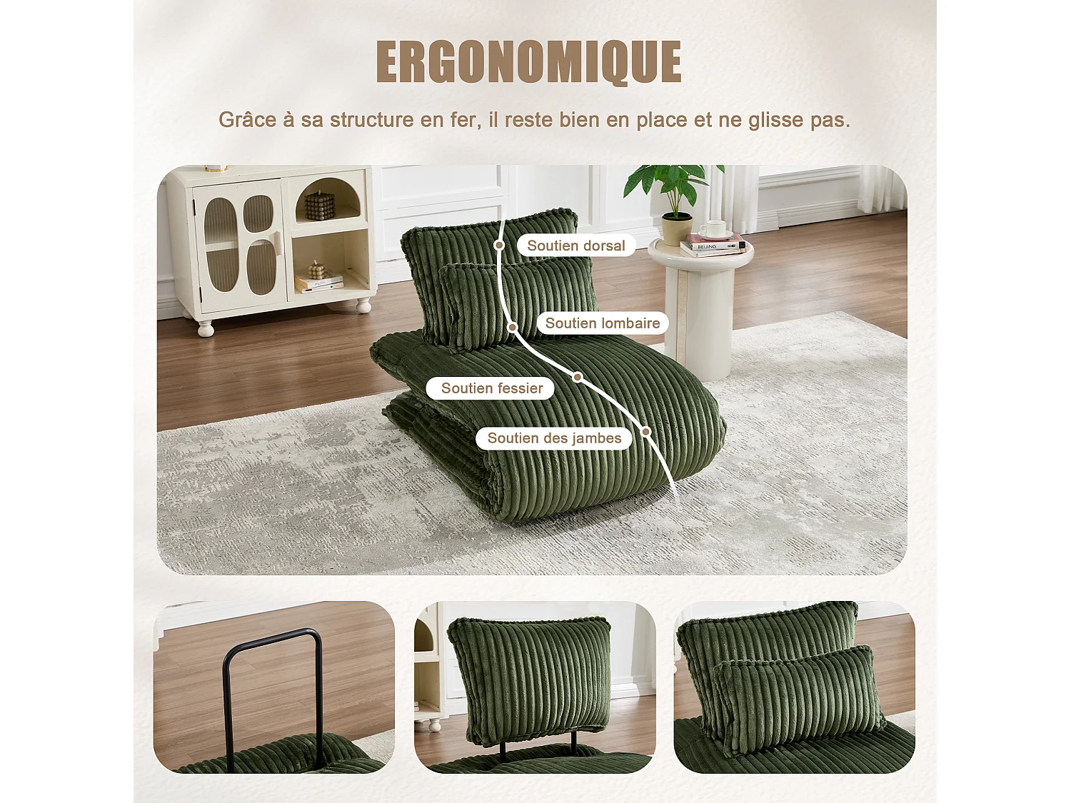 Fauteuil Convertible & Chauffeuse en Velours Côtelé pour Salon, Studio et Chambre - Lit Pliable 227 cm