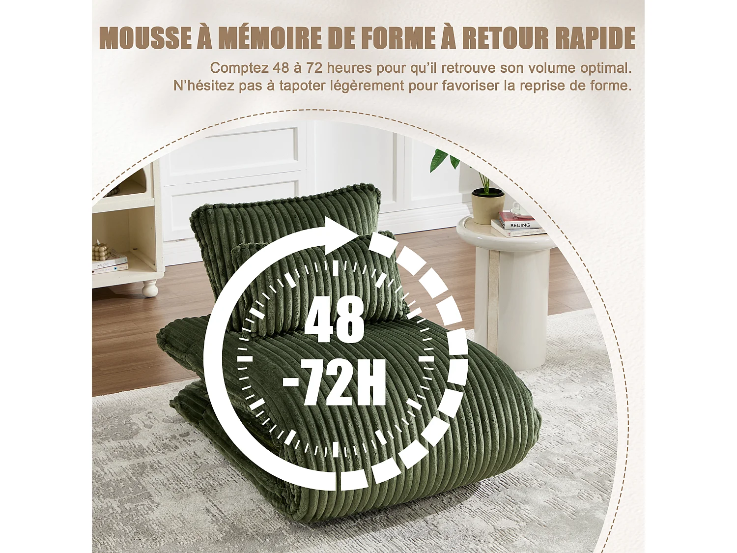 Fauteuil Convertible & Chauffeuse en Velours Côtelé pour Salon, Studio et Chambre - Lit Pliable 227 cm