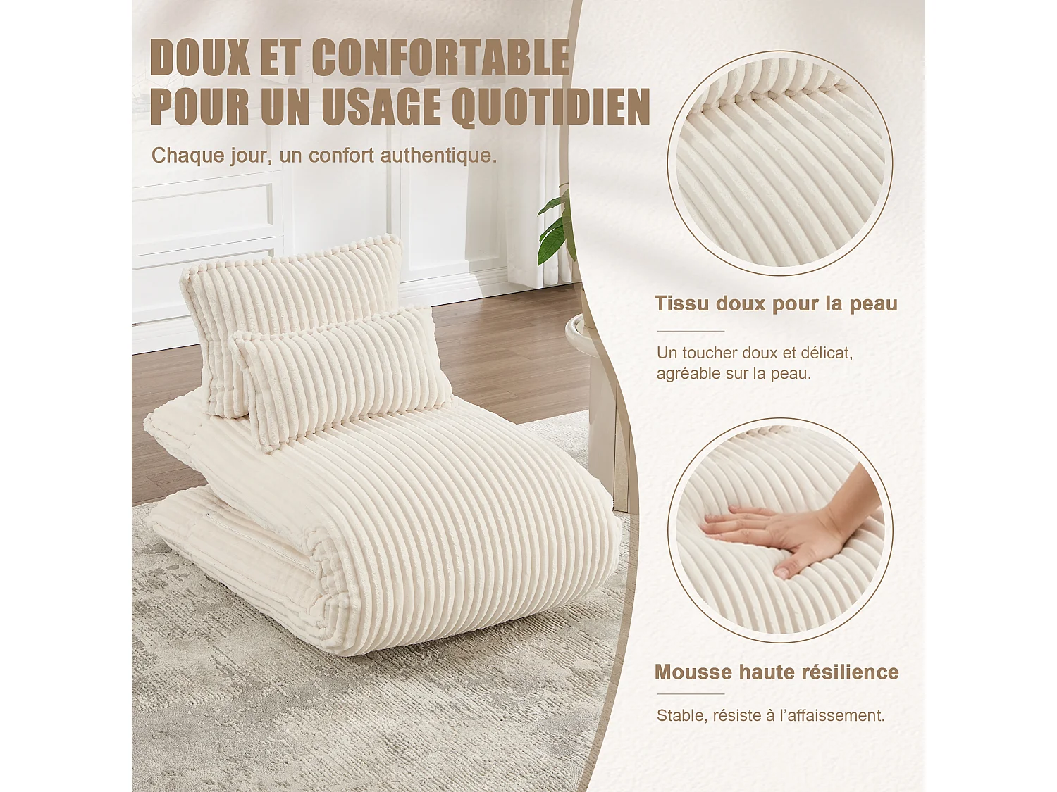 Fauteuil Convertible & Chauffeuse en Velours Côtelé pour Salon, Studio et Chambre - Lit Pliable 227 cm