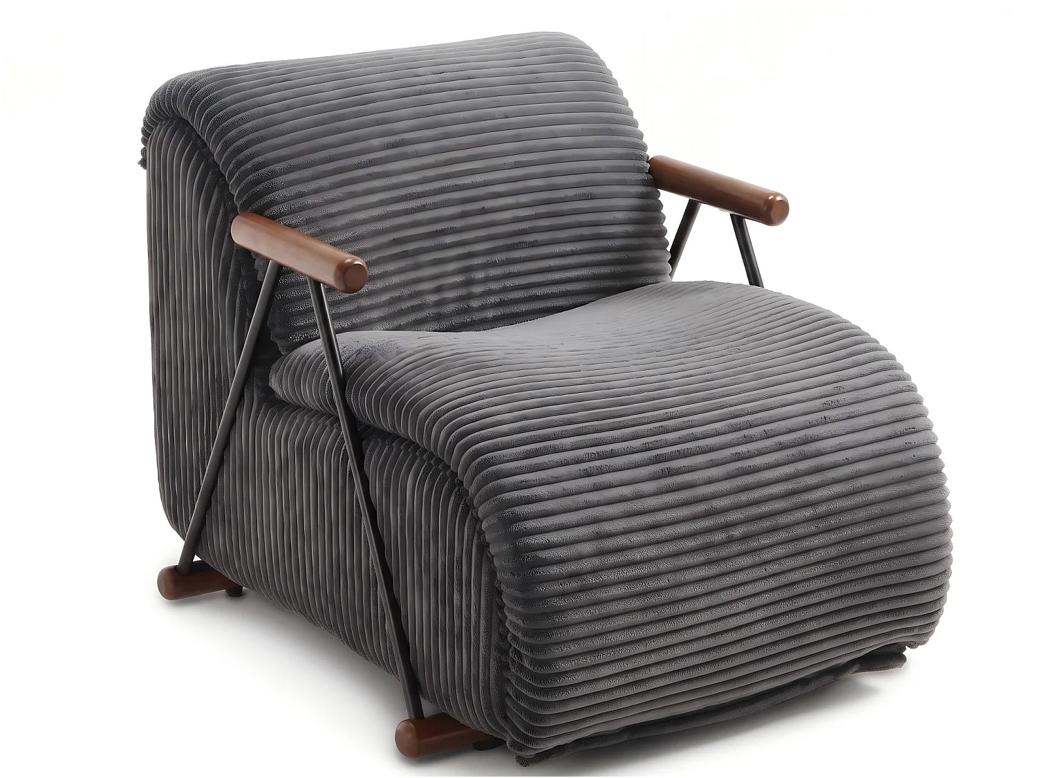Fauteuil Salon Fixe en Velours Côtelé - Design Ergonomique, Confort Moelleux, Accoudoirs en Bois, Structure Robuste pour Salon et Chambre