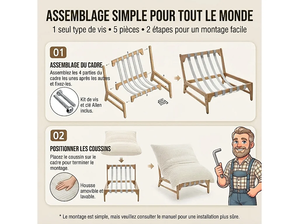 Fauteuil Lounge, Fauteuil Pouf XXL, Tissu Peluche Côtelé, Chaise Longue Ergonomique avec Mousse à Mémoire de Forme, Fauteuil Salon, 114x117x94cm, Taupe