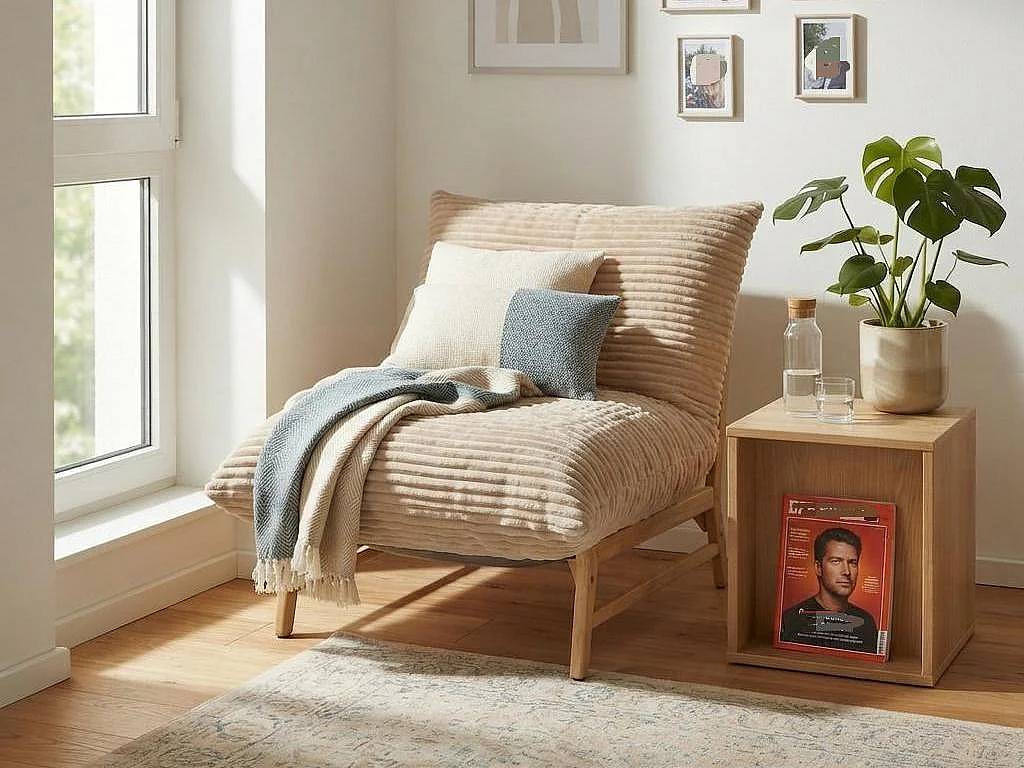 Fauteuil Lounge, Fauteuil Pouf XXL, Tissu Peluche Côtelé, Chaise Longue Ergonomique avec Mousse à Mémoire de Forme, Fauteuil Salon, 114x117x94cm, Taupe