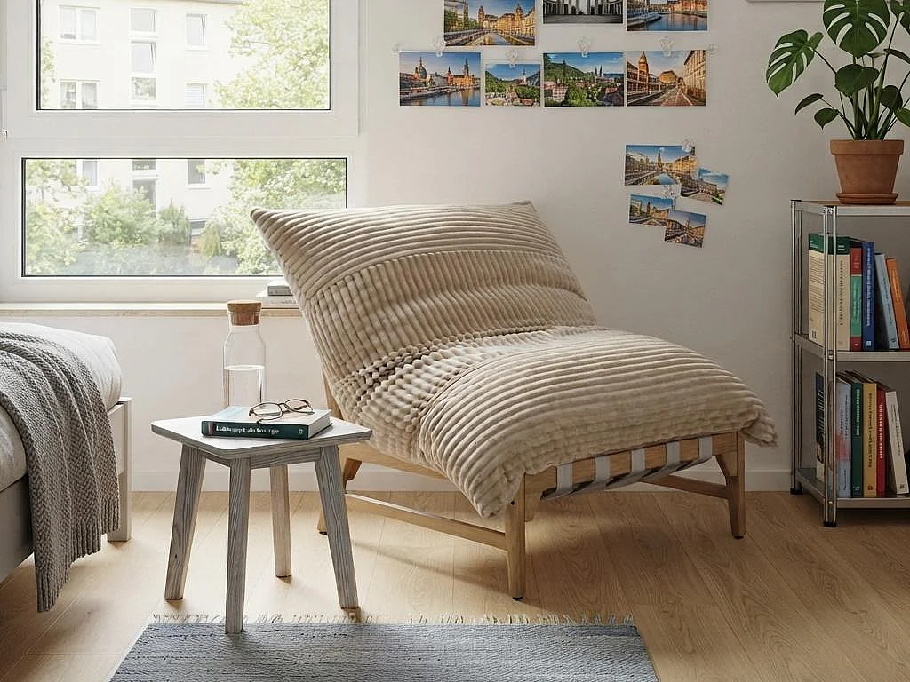 Fauteuil Lounge, Fauteuil Pouf XXL, Tissu Peluche Côtelé, Chaise Longue Ergonomique avec Mousse à Mémoire de Forme, Fauteuil Salon, 114x117x94cm, Taupe