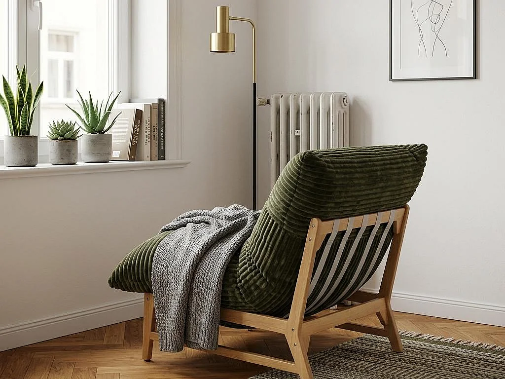 Fauteuil Lounge, Fauteuil Pouf XXL, Tissu Peluche Côtelé, Chaise Longue Ergonomique avec Mousse à Mémoire de Forme, Fauteuil Salon, 114x117x94cm, Vert