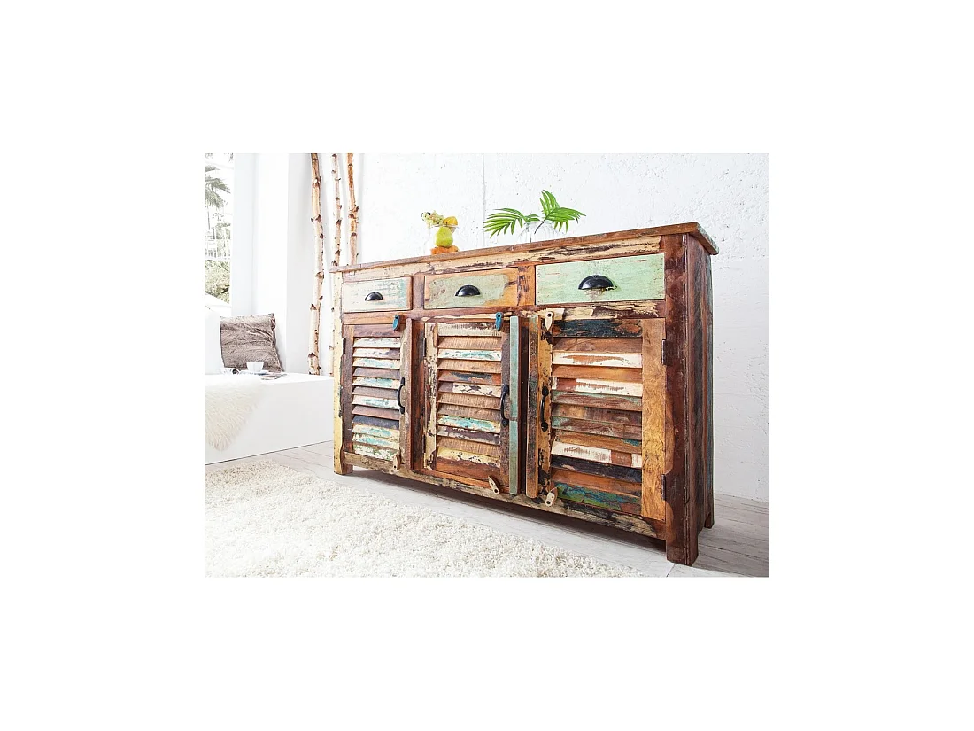 Buffet PATCHWOOD 125 cm in legno riciclato multicolore – 3 porte, 3 cassetti