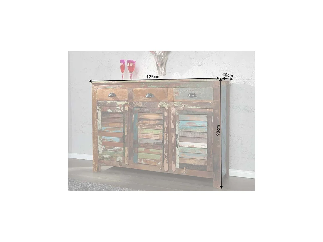 Buffet PATCHWOOD 125 cm in legno riciclato multicolore – 3 porte, 3 cassetti