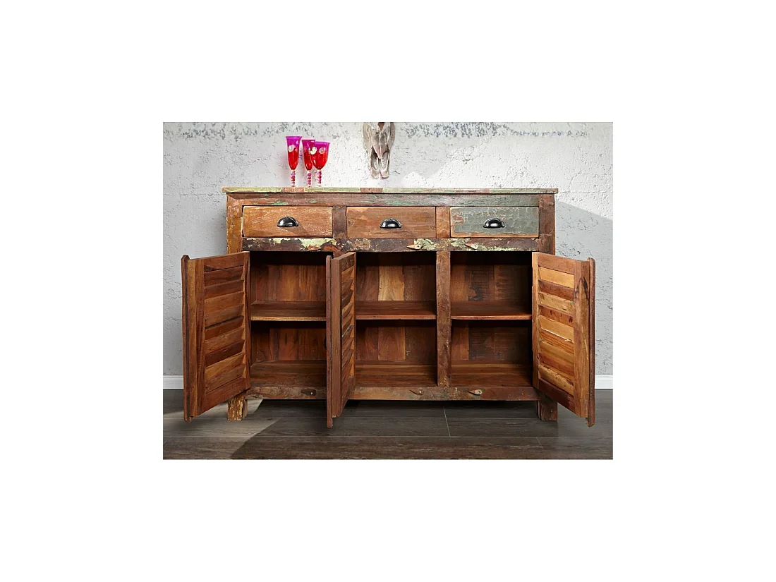 Buffet PATCHWOOD 125 cm in legno riciclato multicolore – 3 porte, 3 cassetti