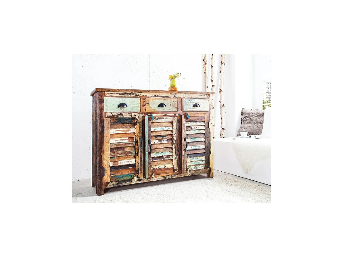 Buffet PATCHWOOD 125 cm in legno riciclato multicolore – 3 porte, 3 cassetti