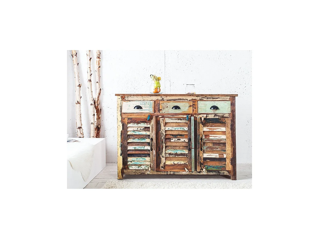 Buffet PATCHWOOD 125 cm in legno riciclato multicolore – 3 porte, 3 cassetti