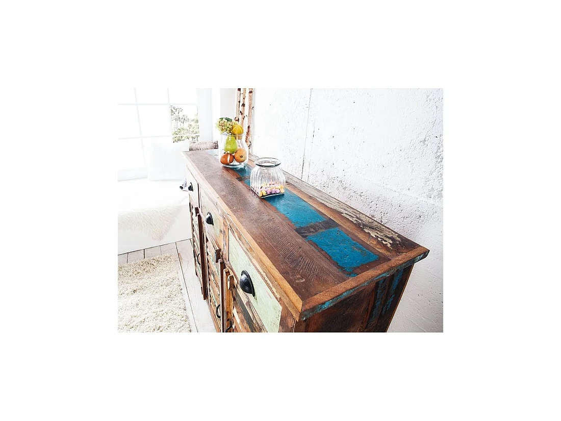 Buffet PATCHWOOD 125 cm in legno riciclato multicolore – 3 porte, 3 cassetti