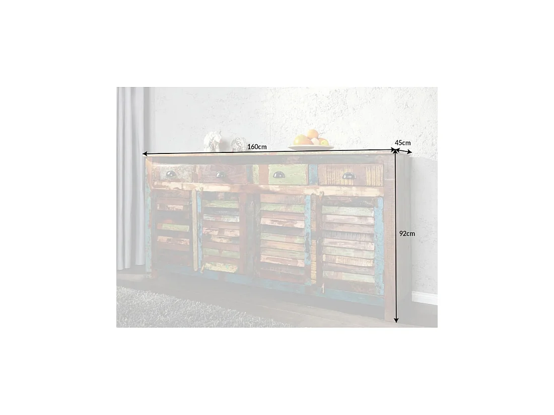 Buffet PATCHWOOD 160 cm in legno riciclato multicolore – 4 porte a persiana, 4 cassetti e finitura colorata