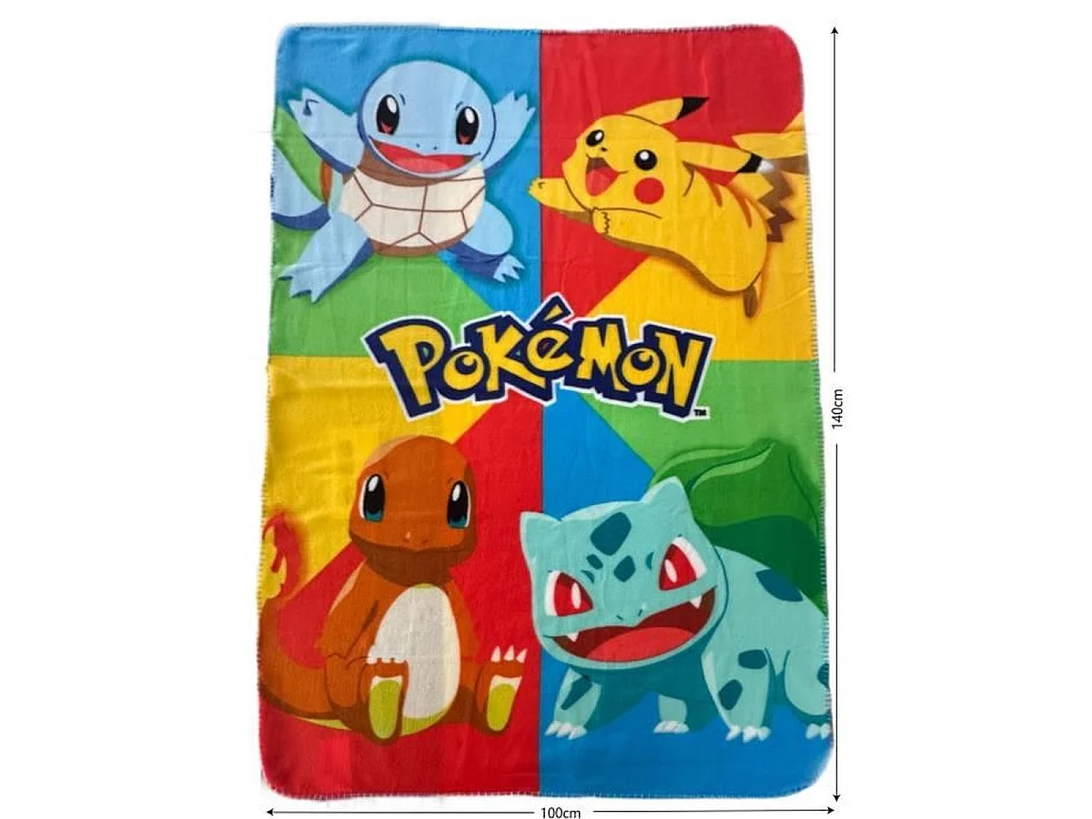 Plaid polaire officiel POKEMON 100 x 140 cm - Pikachu et les trois starters