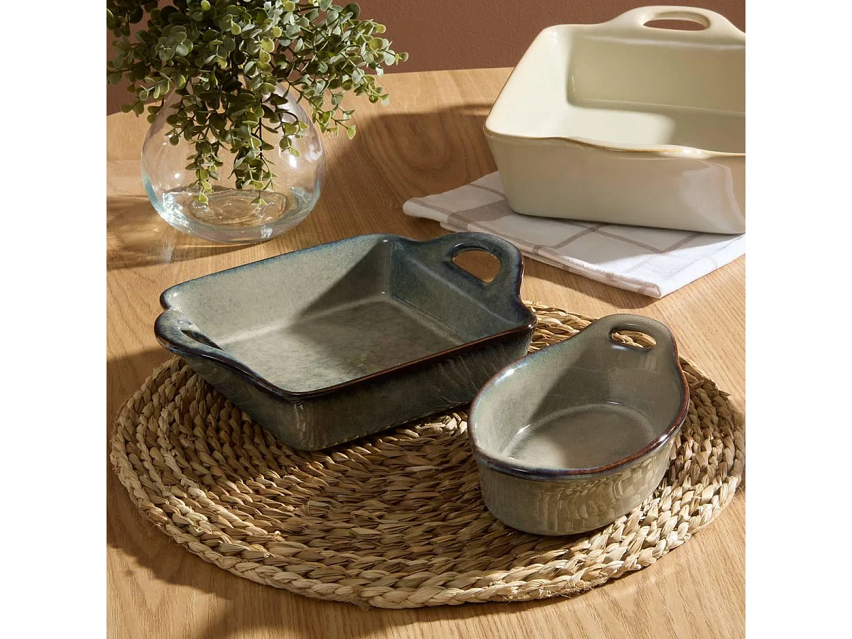Plat à Four Ovale en Grès "Terre Inconnue" 20cm Vert