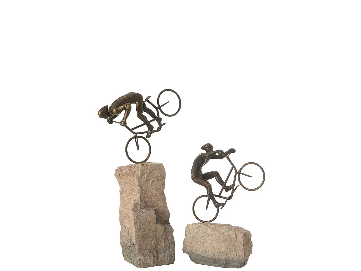 Lot de 2 Statuettes Déco "Cyclistes sur Pierre" 46cm Beige