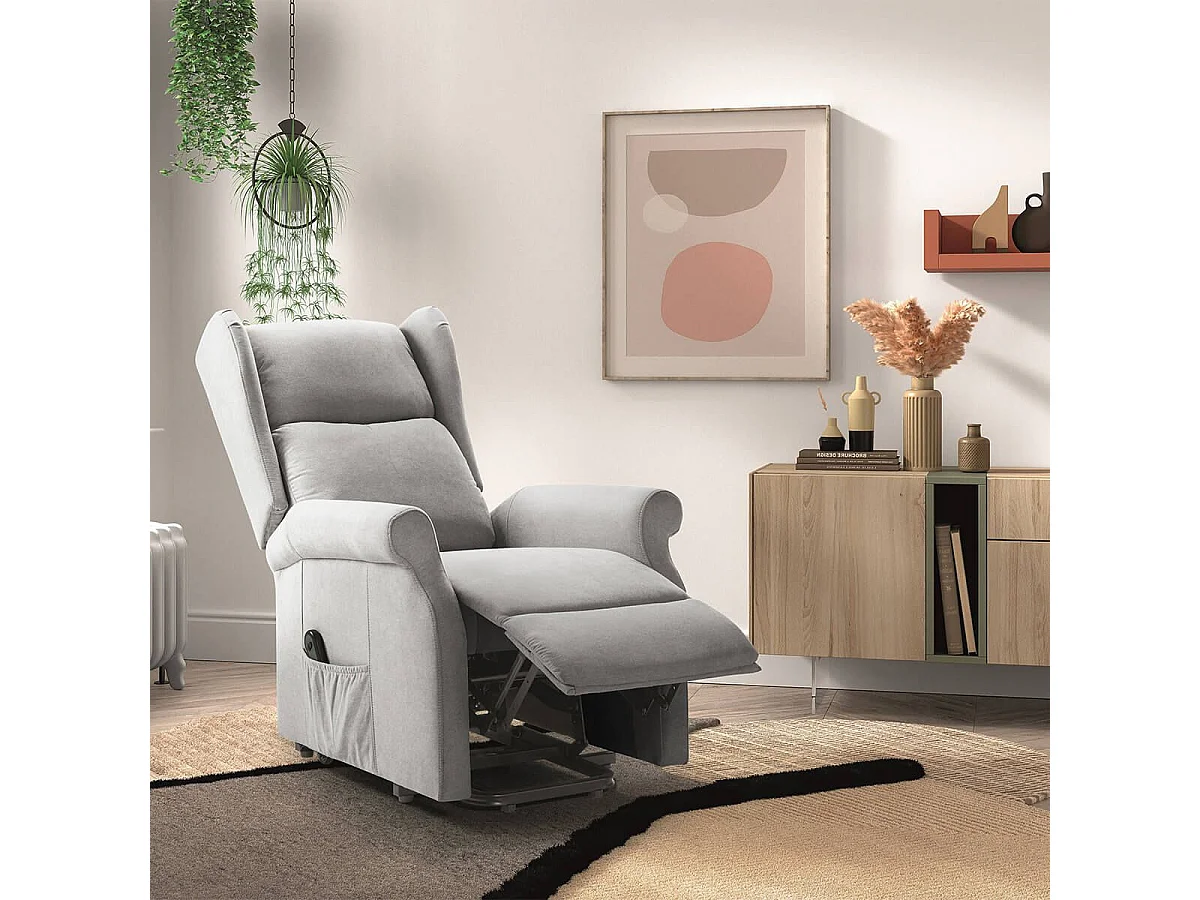 Fauteuil releveur relax électrique tissu waterproof gris clair - ALCANTI