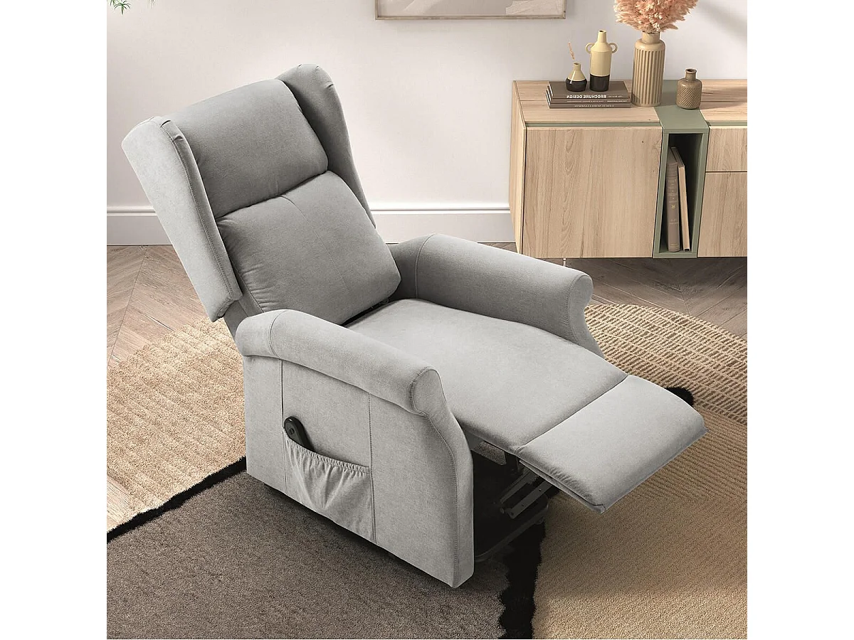 Fauteuil releveur relax électrique tissu waterproof gris clair - ALCANTI