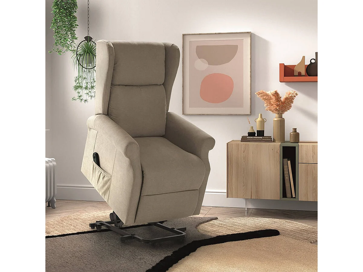 Fauteuil releveur relax électrique tissu waterproof beige - ALCANTI
