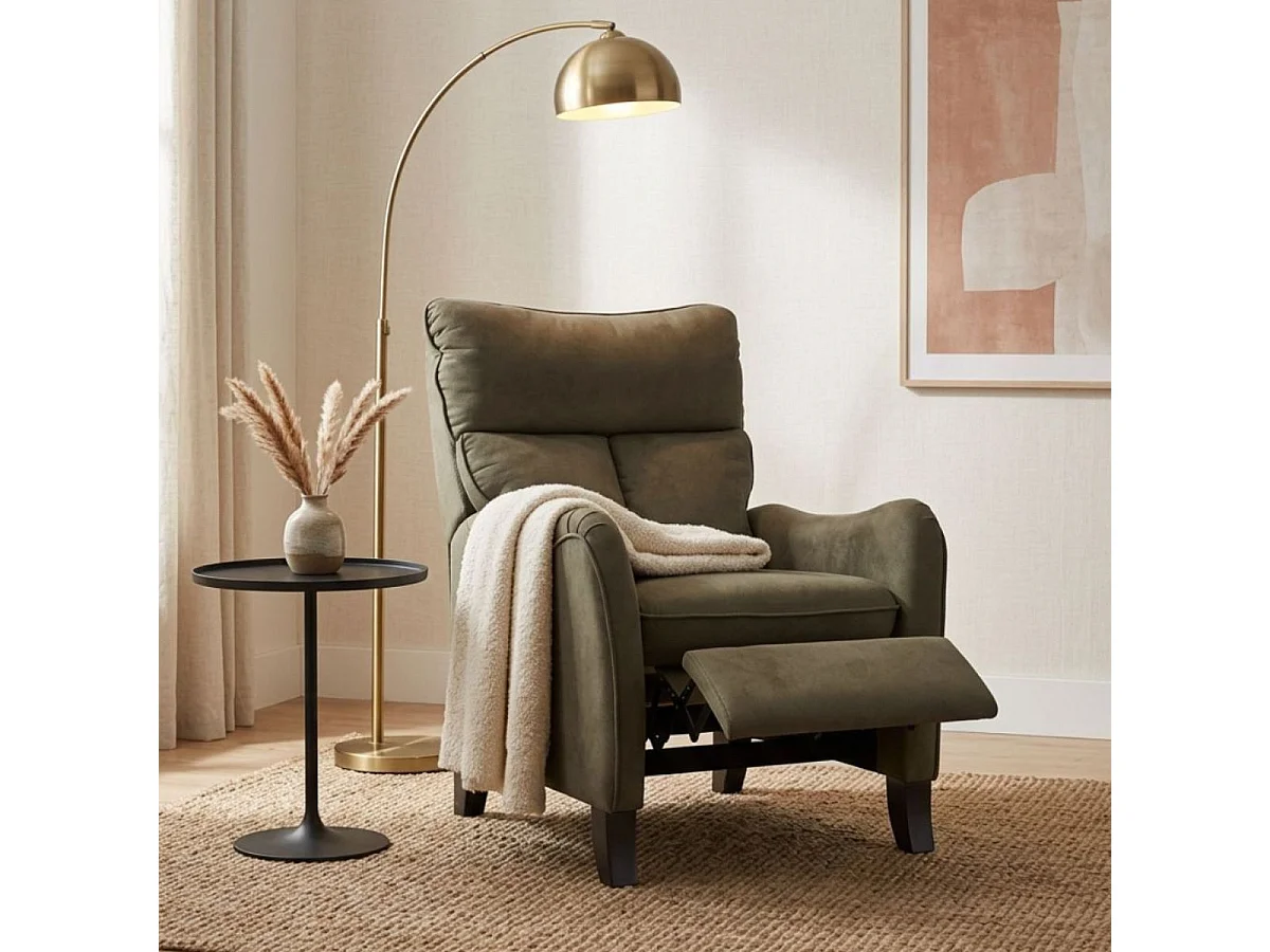 Fauteuil relax manuel tissu microfibre aspect suédine taupe - AMBOISE