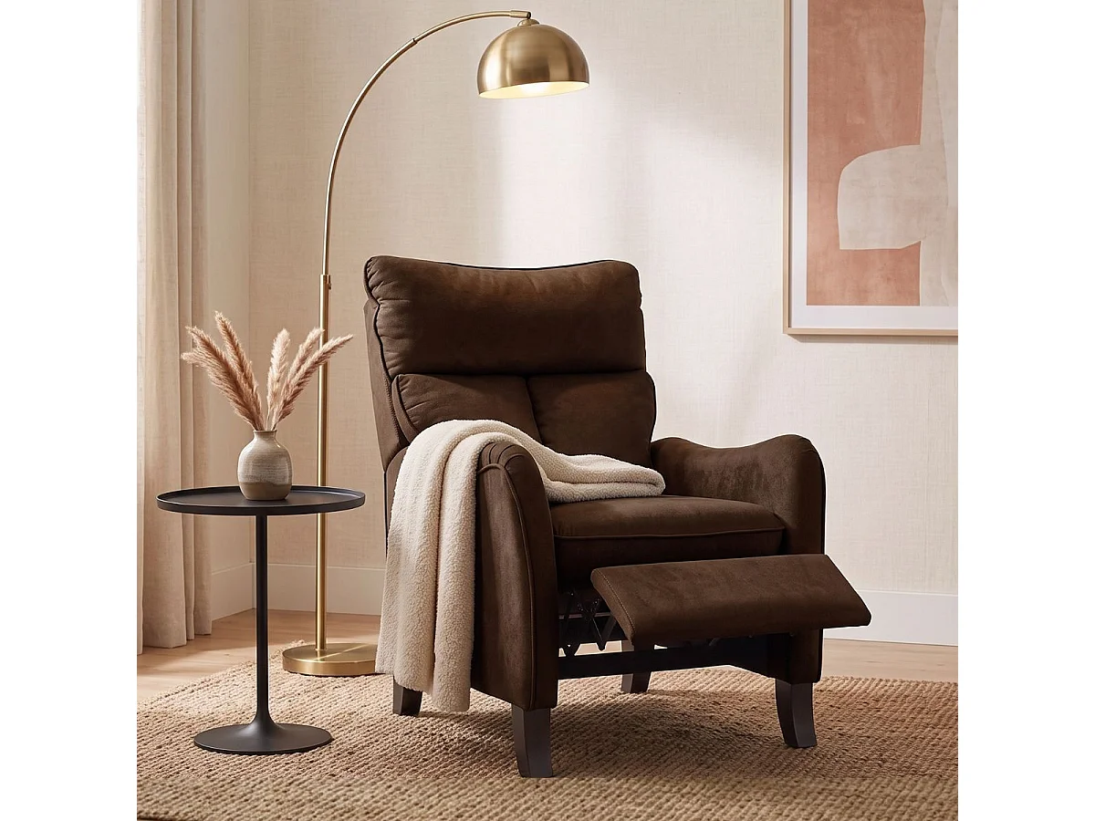 Fauteuil relax manuel tissu microfibre aspect suédine chocolat - AMBOISE