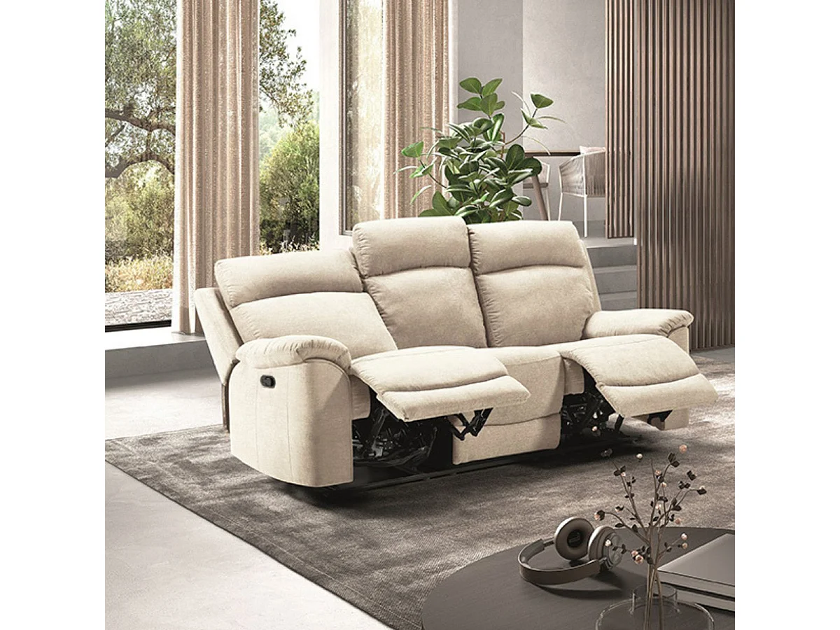 Ensemble Canapés 3P relax manuel + 2P fixe tissu Waterproof ivoire - BRIANA