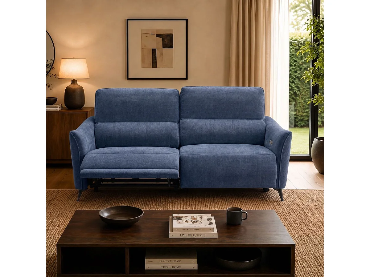 Canapé 3 places élec relax zéro gravity tissu waterproof bleu - GARIOS