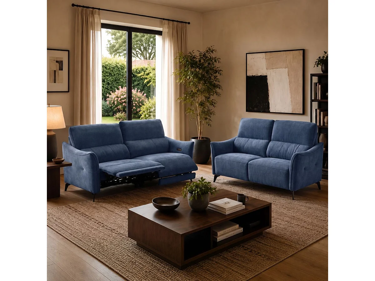 Canapé 3 places élec relax zéro gravity tissu waterproof bleu - GARIOS